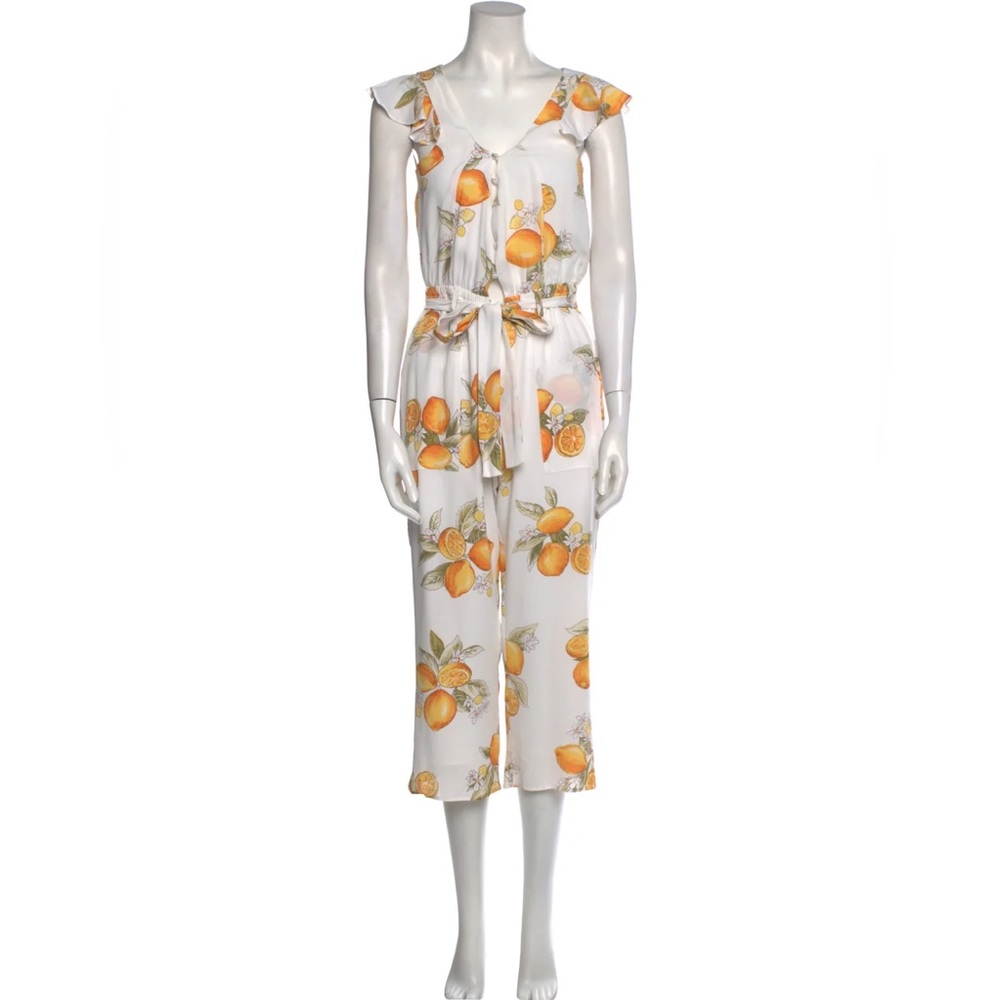 For Love & Lemons Lemon Crop Jumpsuit Flutter Sleeves Belted - Size: XS